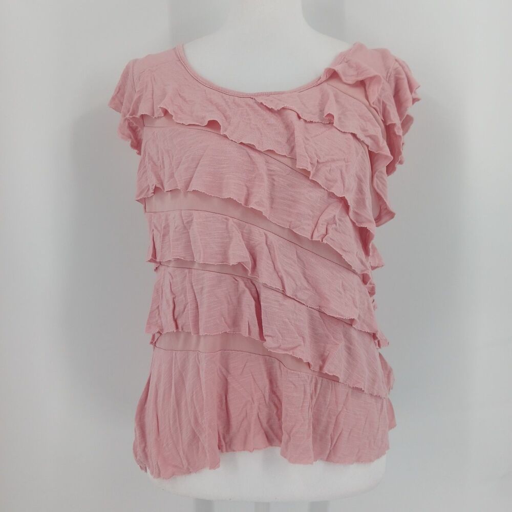 IZ Byer Pink Ruffle Blouse Top Womens Size Large romantic coquette